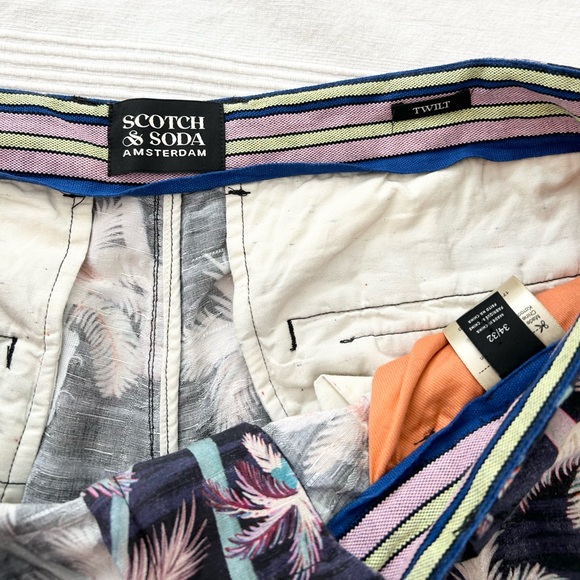 Scotch & Soda Twilt Palm Tree Printed Pleated Chino Linen Blend Pant - Picture 10 of 16